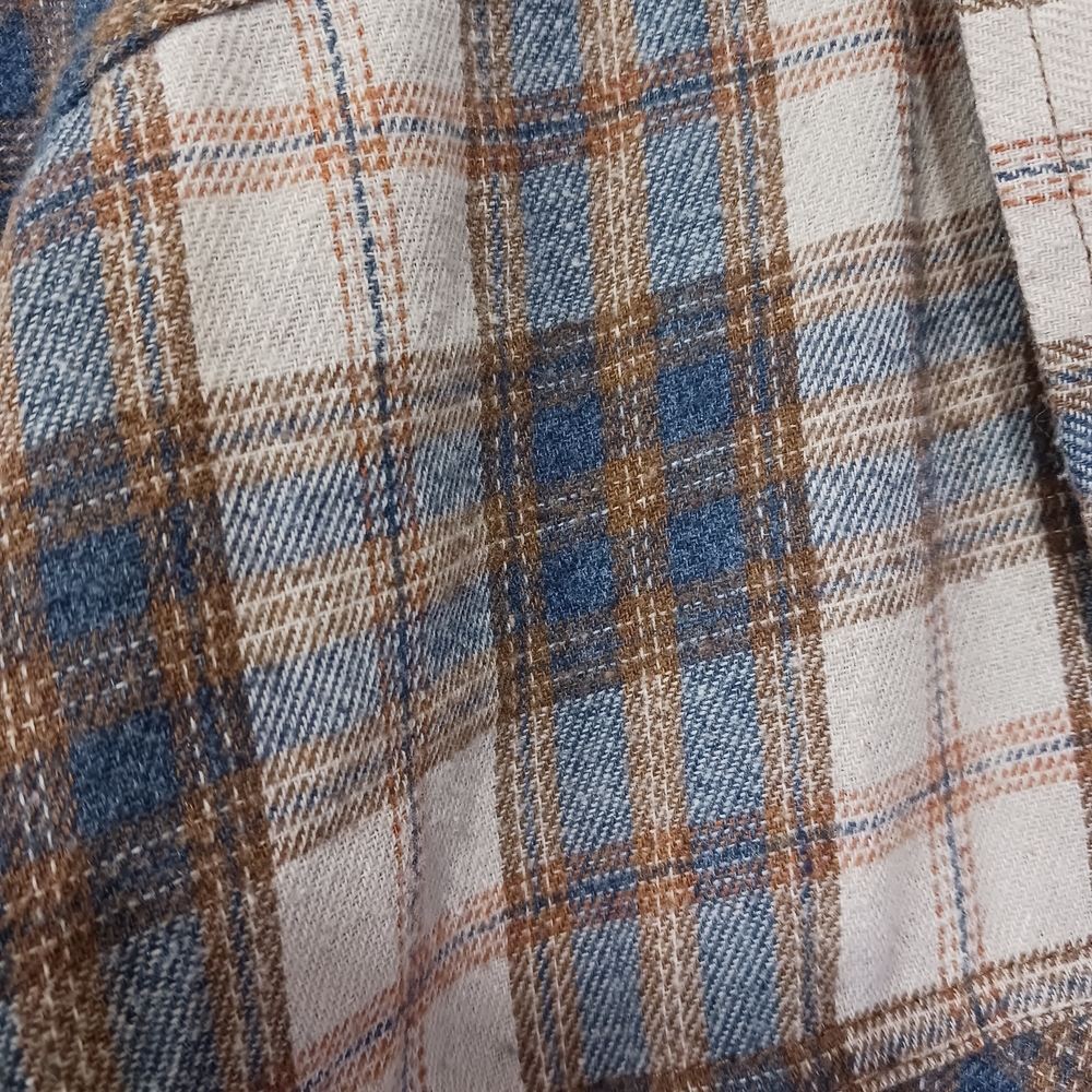 Democracy Plaid Cropped Shacket Button Down Shirt Brown Tan Blue Size Large - Picture 3 of 5